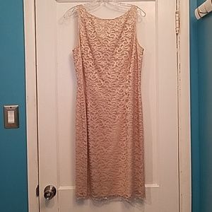 Beige Lace Sleeveless Midi Sheath Dress